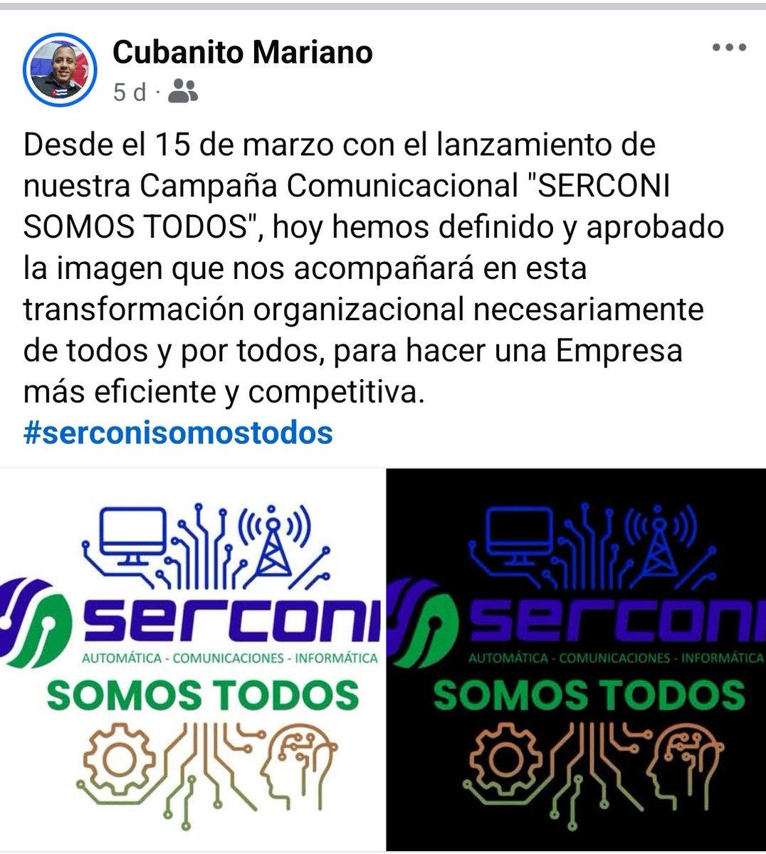 🥳🇨🇺 Está comfirmado, ya contamos con una imagen que identifica nuestra campaña Comunicacional "Serconi Somos Todos".
☝️Nuestro objetivo, fortalecer la cultura organizacional y visibilizar nuestra entidad.
🥁Vamos Serconi ‼️
#SerconiSomosTodos
#29AñosDeExcelencia
<a href="/todos/">todos</a>