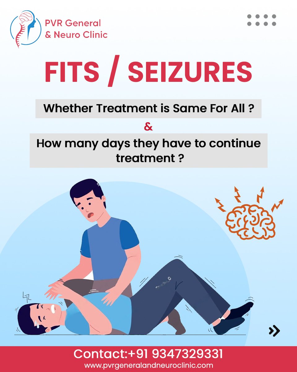 PVRGenralNeuro's tweet photo. Is seizure (fits) treatment same for all?
How long to take medications ?
Not always! It depends on the cause:
1. Low sugar/sodium  etc ..
2. Sudden stop of alcohol/toddy
3. Brain issues (tumor, infections, old injury)
4. Genetic reasons

#Seizures #FitsTreatment #BrainHealth https://t.co/2xoZaKM1D4