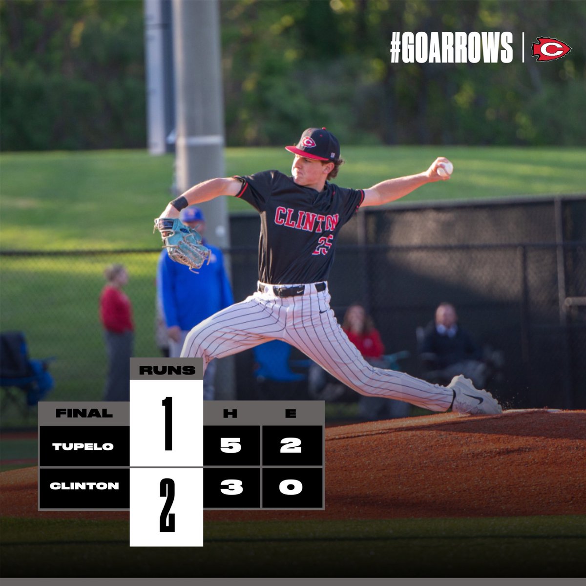 GoArrows's tweet photo. Parker Burrow delivers 5-2/3 innings of one-run baseball, Brody Zumbro closes the door shut on the mound, and the Arrows take game one off the Tupelo Golden Wave in Division 2-7A action at Arrow Field this evening.

#The401 #asalways #GOARROWS https://t.co/cqmW00jkMD