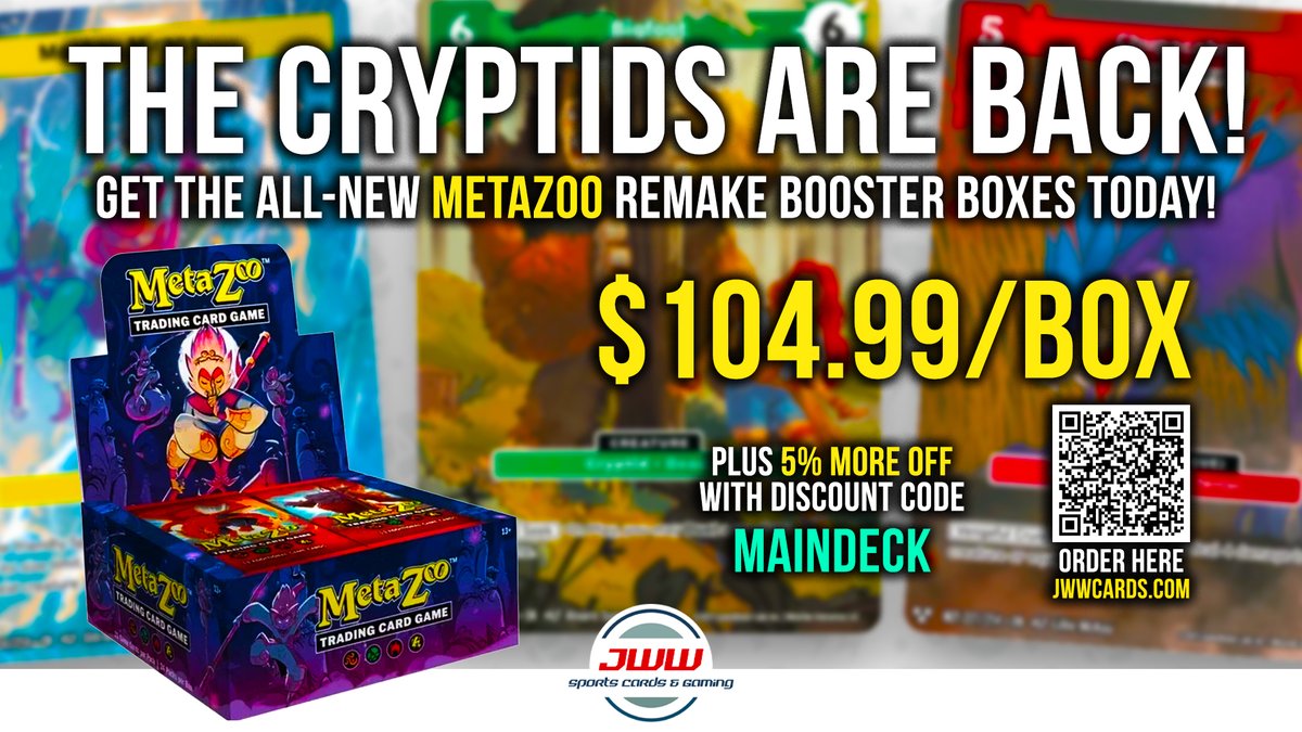 JWW Sports Cards & Gaming (@jwwcards) on Twitter photo We've got the new <a href="/metazooofficial/">MetaZoo TCG</a> in stock on the webstore at a great price! Have you checked out the redesign? We've got the new <a href="/metazooofficial/">MetaZoo TCG</a> in stock on the webstore at a great price! Have you checked out the redesign?