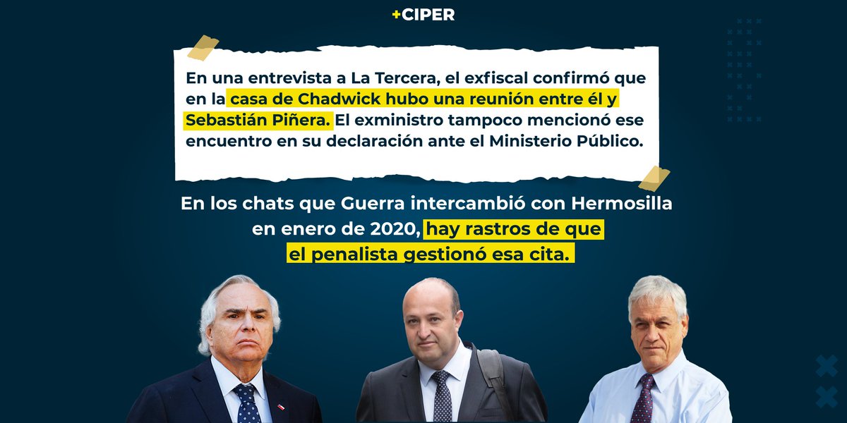 ciper's tweet photo. #CasoHermosilla Andrés Chadwick declaró ante la fiscalía que nunca se reunió con Manuel Guerra. Pero el exfiscal afirmó que sí tuvo al menos 5 o 6 encuentros con el exministro. Incluso dijo en entrevista que en la casa de Chadwick se juntó con Piñera. Conoce los detalles👇 https://t.co/YCH6KGlfDT