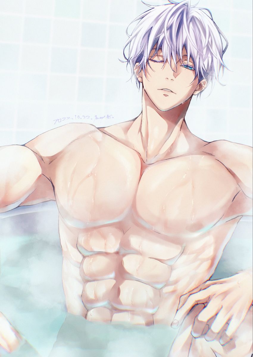 "Come share this nice, hot tub with a handsome guy like me~ I promise I don't bite... much unless you tempt me~"