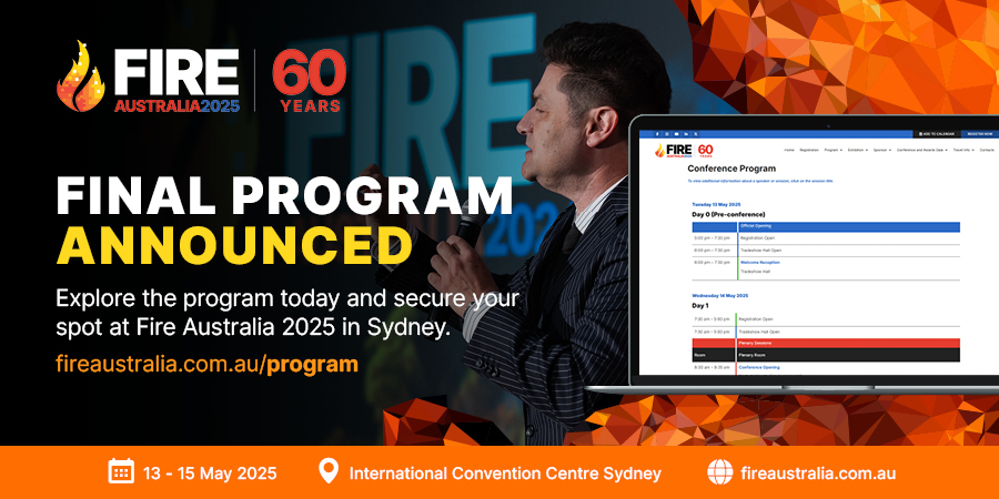 The #FA25 Final Program has been announced.

Check out the program and start planning your presence at Fire Australia 2025 in Sydney now.

🔗 See the full details here: fireaustralia.com.au/conference-pro…

#fpaaustralia #FA25 #ICCSydney #fireprotection #conference