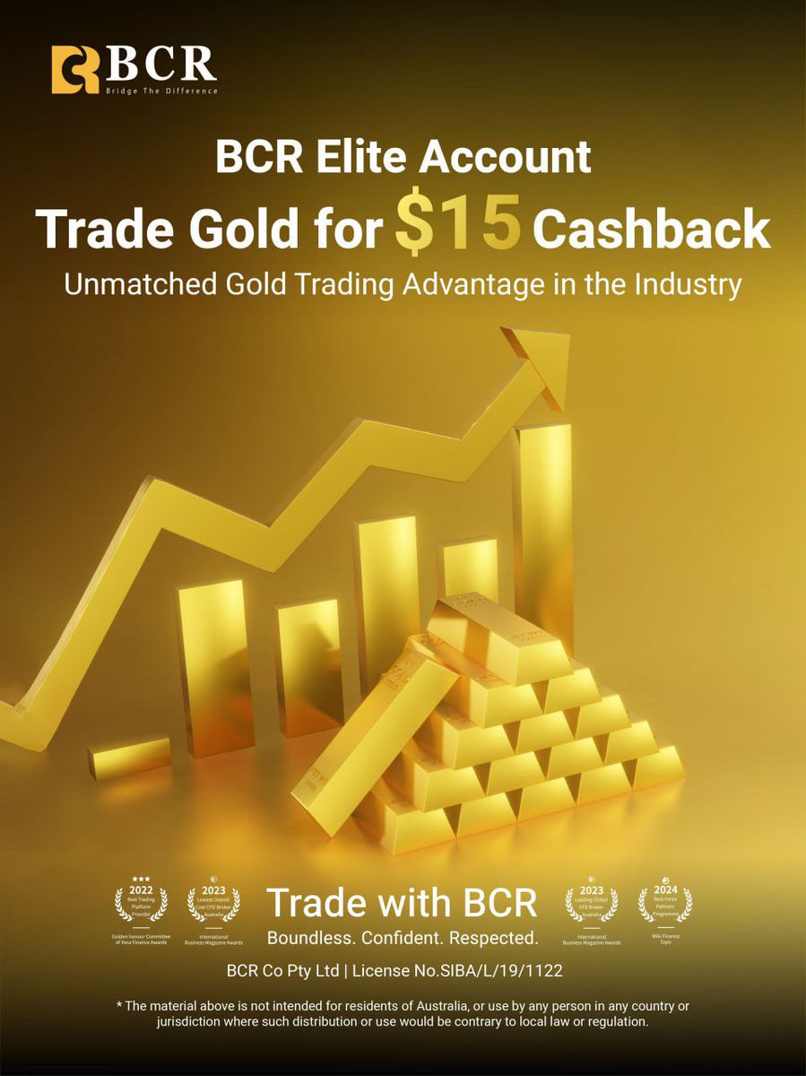 ChunLapTse's tweet photo. Earn $15 Cashback When You Trade Gold with BCR Elite Account! Unleash the unmatched advantage in gold trading today. @bcrgroupglobal 

#GoldTrading #Forex #CashbackOffer #BCR #TradingDeals #InvestSmart #FinancialFreedom #EliteAccount #TradeGold #MarketOpportunities #GoldInvesting #CFDTrading