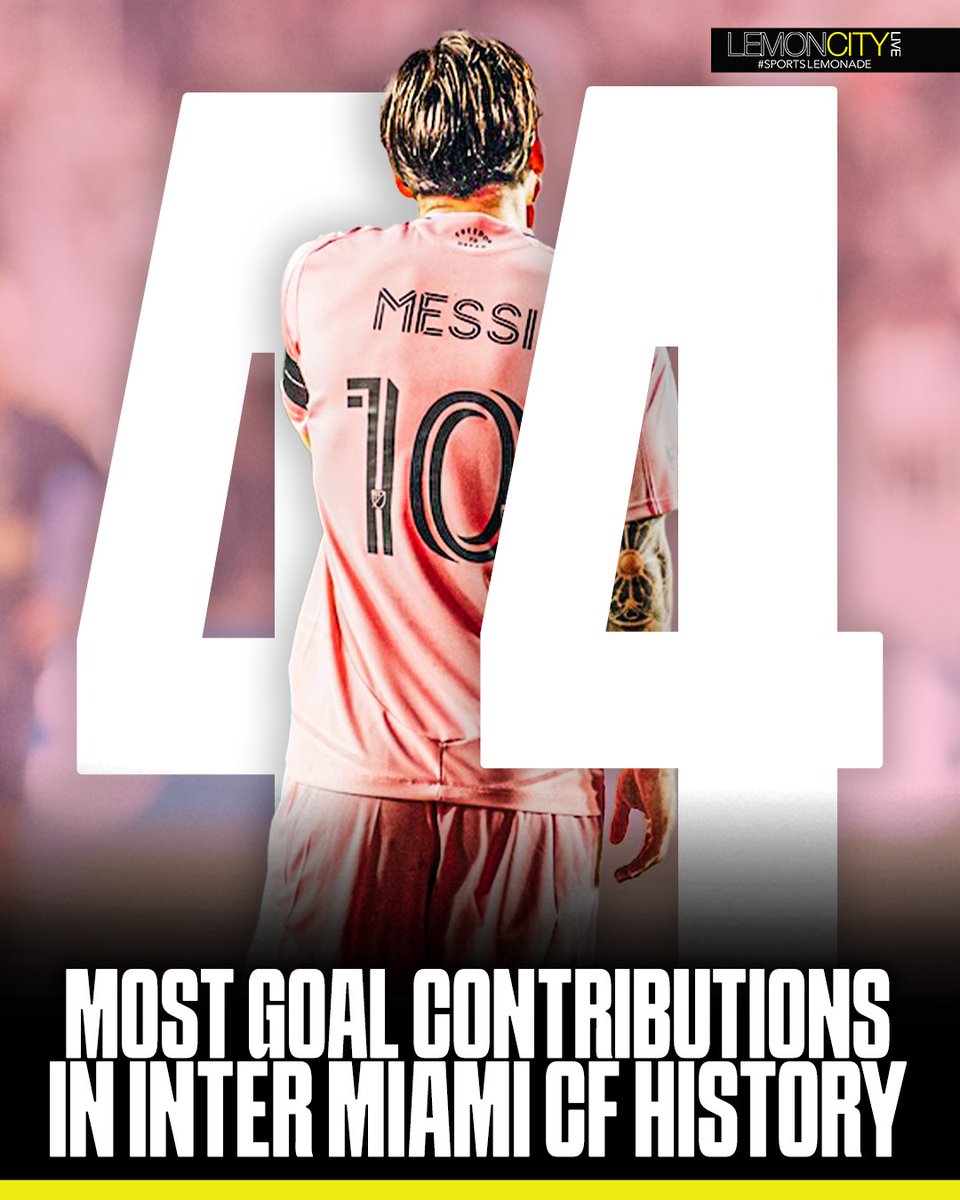 LemonCityLive's tweet photo. 📈 In just 29 matches, Leo Messi has become Inter Miami’s all-time leader in goal contributions with 44 — surpassing Gonzalo Higuaín! 👑 🐐

🔥 8 G/A in 8 games this season
⚽️ 856 career goals and counting

#InterMiamiCF | #Messi | #GOAT | #MLS https://t.co/gsbJnVnoEG