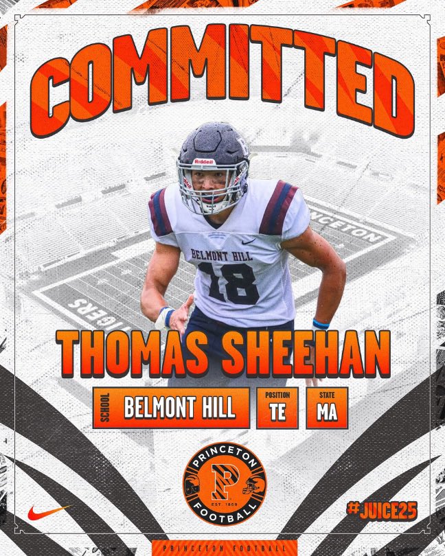 Honored to announce my commitment to Princeton University. Thank you to my family, friends, <a href="/CoachFucillo/">Anthony Fucillo</a> and all other coaches and teachers who helped me get to this point!
<a href="/CoachBobSurace/">Bob Surace '90</a> <a href="/BelmontHillFB/">Belmont Hill Football</a> <a href="/PrincetonFTBL/">Princeton Football</a> 
Go Tigers!