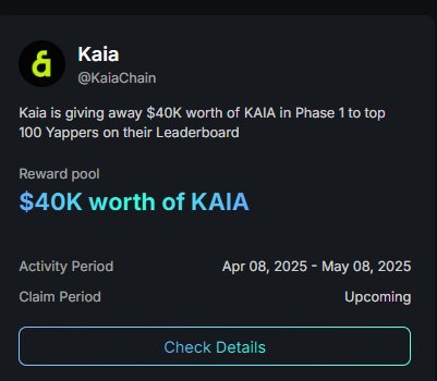 jerrie_08's tweet photo. Kaia is now live on  @KaitoAI and they're giving huge rewards for their yappers.

$100,000 in $KAIA tokens

Phase 1: April 8, 2025 ~ May 7, 2025
• Reward Pool: $40,000 worth of $KAIA
• Reward Recipients: Top 100 Yappers

Welcome to yapper world @KaiaChain and congratulations!

To the ginders, will you yap about them?