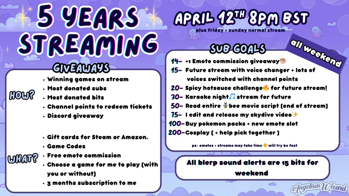 Angelisawizard's tweet photo. Special 12h stream on april 12th👀! will have giveaways and community games :D Happy 5 years #twitch ! https://t.co/rXOWCf1LdC