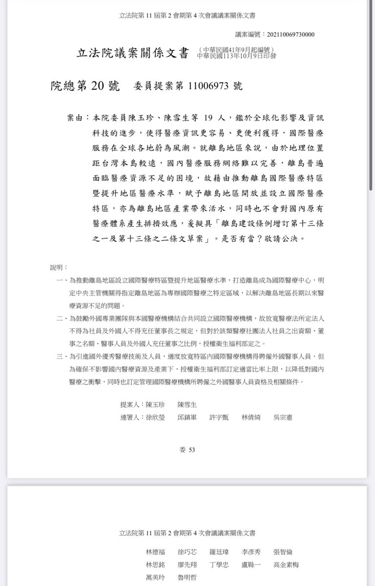 陳玉珍提案，魯明哲、萬美玲連署支持開放中國醫生來台灣執業。

這些人真的不演了。

高清提案名單
陳玉珍、陳雪生、徐欣瑩、邱鎮軍、許宇甄、林倩綺、吳宗憲、林德福、徐巧芯、羅廷瑋、李彥秀、張智倫、林思銘、廖先翔、丁學忠、盧縣一、高金素梅、萬美玲、魯明哲