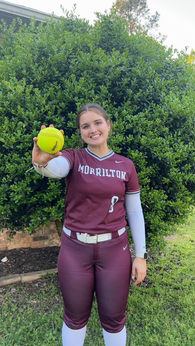 Morrilton vs. Robinson
*Conference Game* 
!! 16-0 WIN!! 

- Only a 3 inning game!
- 0 hits
- 0 runs given up 
- 3 SO 
- 0 Walks
- 31 pitches thrown -> 23 strikes
- 74% strike percentage 
This is what we call a PERFECT GAME!