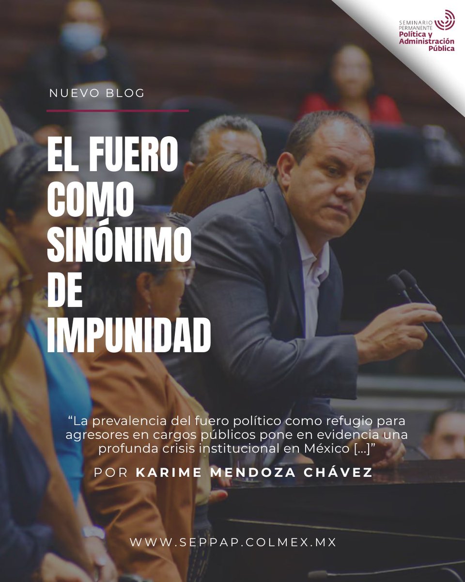 ‼️ Nuevo blog en SePPAP:
«El fuero como sinónimo de impunidad»
Por Karime Mendoza Chávez 🖋️

Una reflexión sobre la impunidad y el fracaso institucional para proteger a las víctimas.

🔗 Lee aquí: seppap.colmex.mx/2025/04/07/el-…