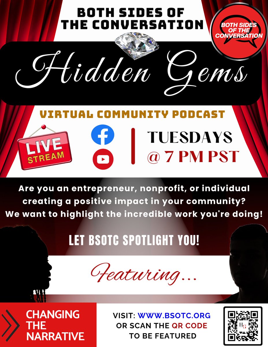 Join us in celebrating the impactful contributions of Black and Brown businesses, community leaders, and organizations. Sign up to be featured as a Hidden Gem:calendly.com/bothsidesofthe… 

Both Sides Of The Conversation |Changing the Narrative ...