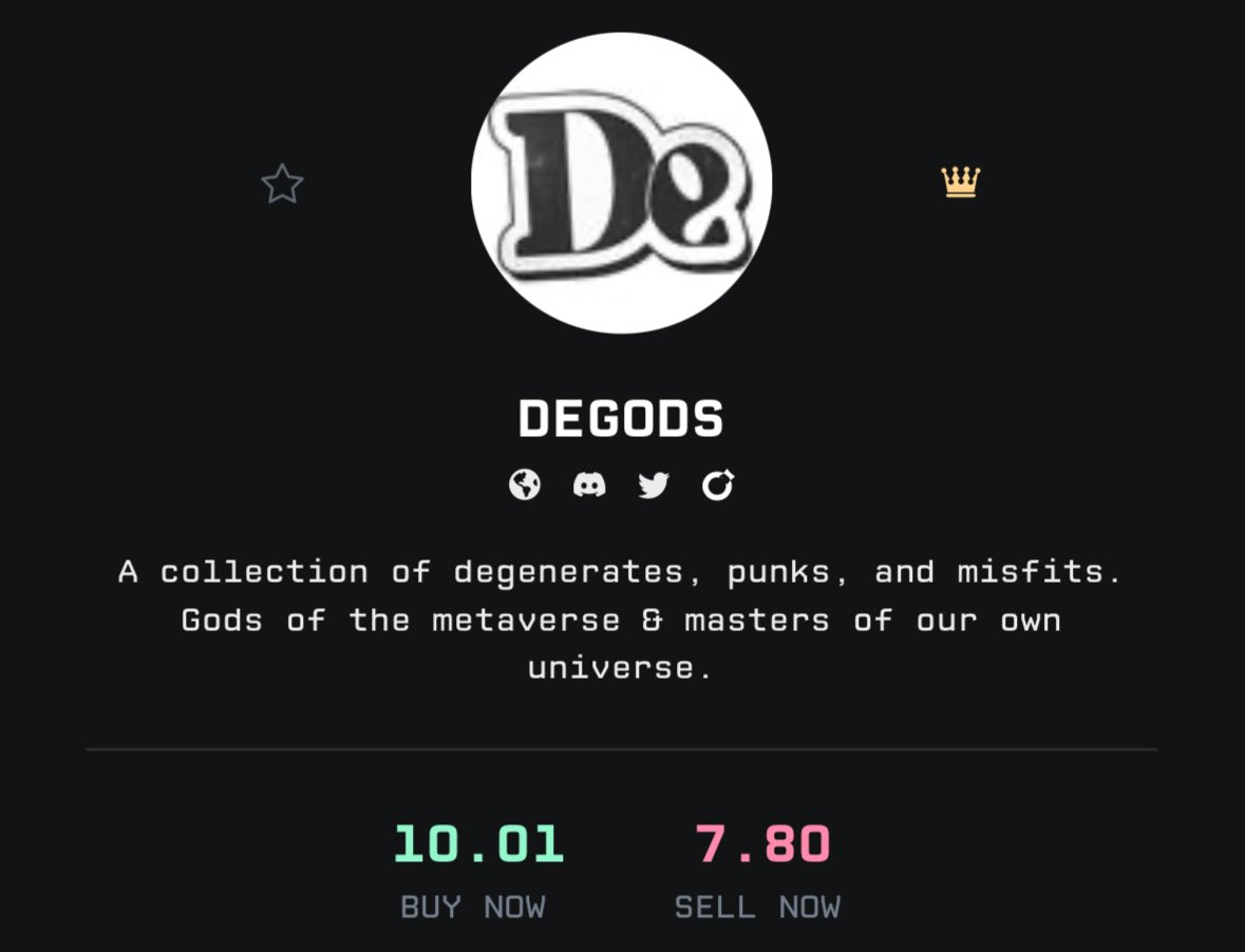 Degods pumped back to 10 $SOL FP

Whats the news? 👀 <a href="/DeGodsNFT/">DeGods</a>
