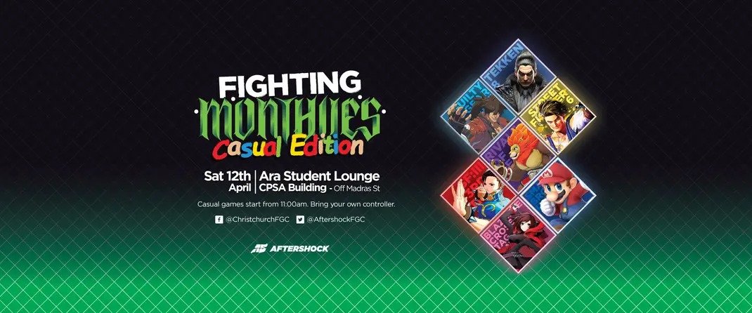 AftershockFgc's tweet photo. Kia ora Christchurch whānau!
We're hosting casual games this Saturday from 11am at Ara's Student Lounge/CPSA Building off Madras street :)
Get your practice in before #OO25 Weekend! https://t.co/2yupdT3jZ5