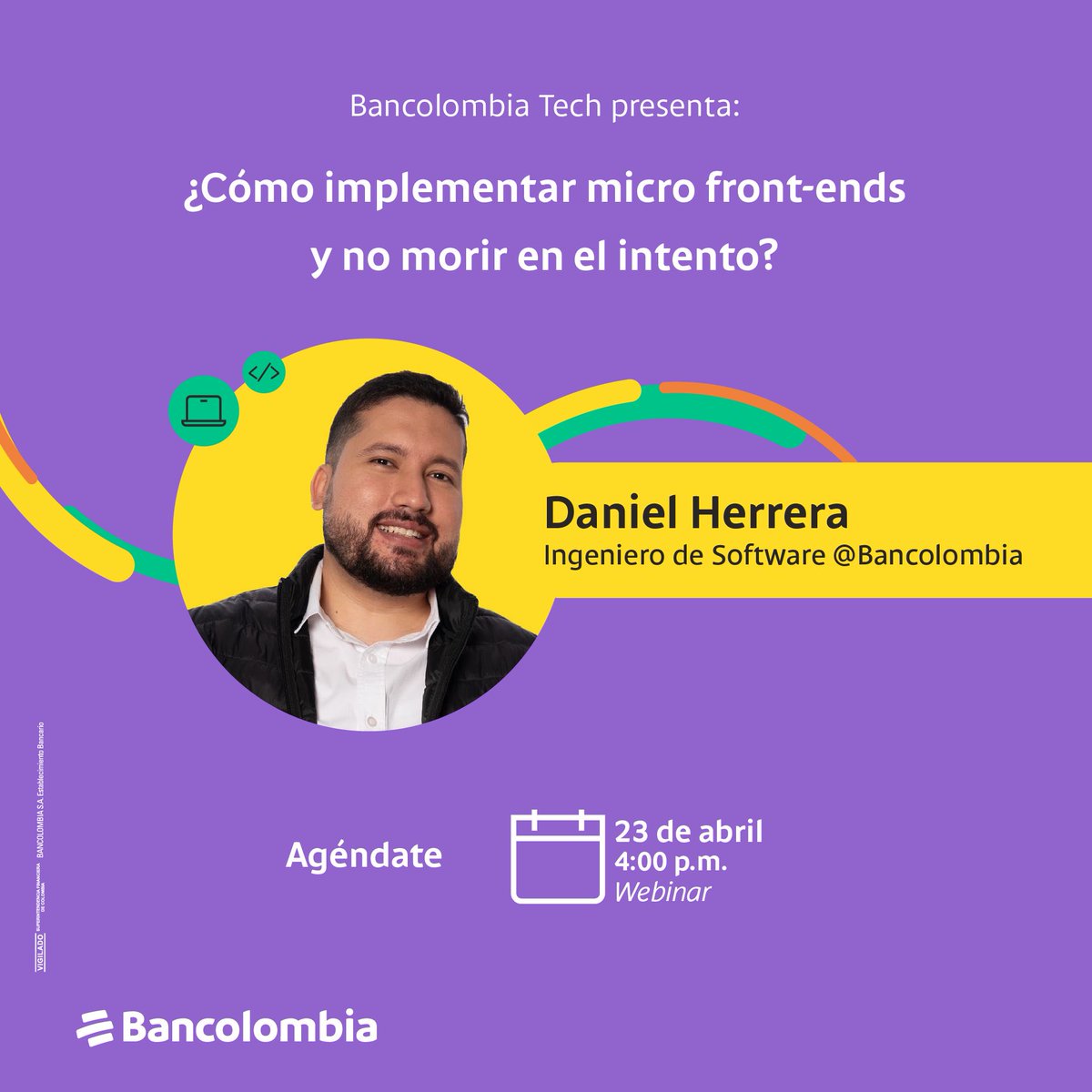 Daniel Herrera Sanchez (@weincoder) on Twitter photo Hola querida comunidad quisiera comentarles que el próximo 23 de abril tendremos una charla en <a href="/Bancolombia/">Bancolombia</a> Tech.
El tema del que hablaremos:
¿Cómo implementar micro front-ends y no morir en el intento?
events.teams.microsoft.com/event/a0e628c4…
Les mando fuerte abrazo y los espero en la charla Hola querida comunidad quisiera comentarles que el próximo 23 de abril tendremos una charla en <a href="/Bancolombia/">Bancolombia</a> Tech.
El tema del que hablaremos:
¿Cómo implementar micro front-ends y no morir en el intento?
events.teams.microsoft.com/event/a0e628c4…
Les mando fuerte abrazo y los espero en la charla