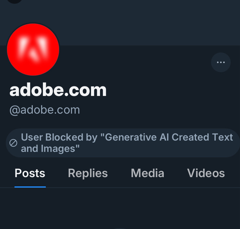 FromHappyRock's tweet image. AIdobe Photoslop poked their head up on Bluesky, got ratioed into the ground by the art community, deleted their post, and then got added to the top of the largest communal AI blocklist ✨