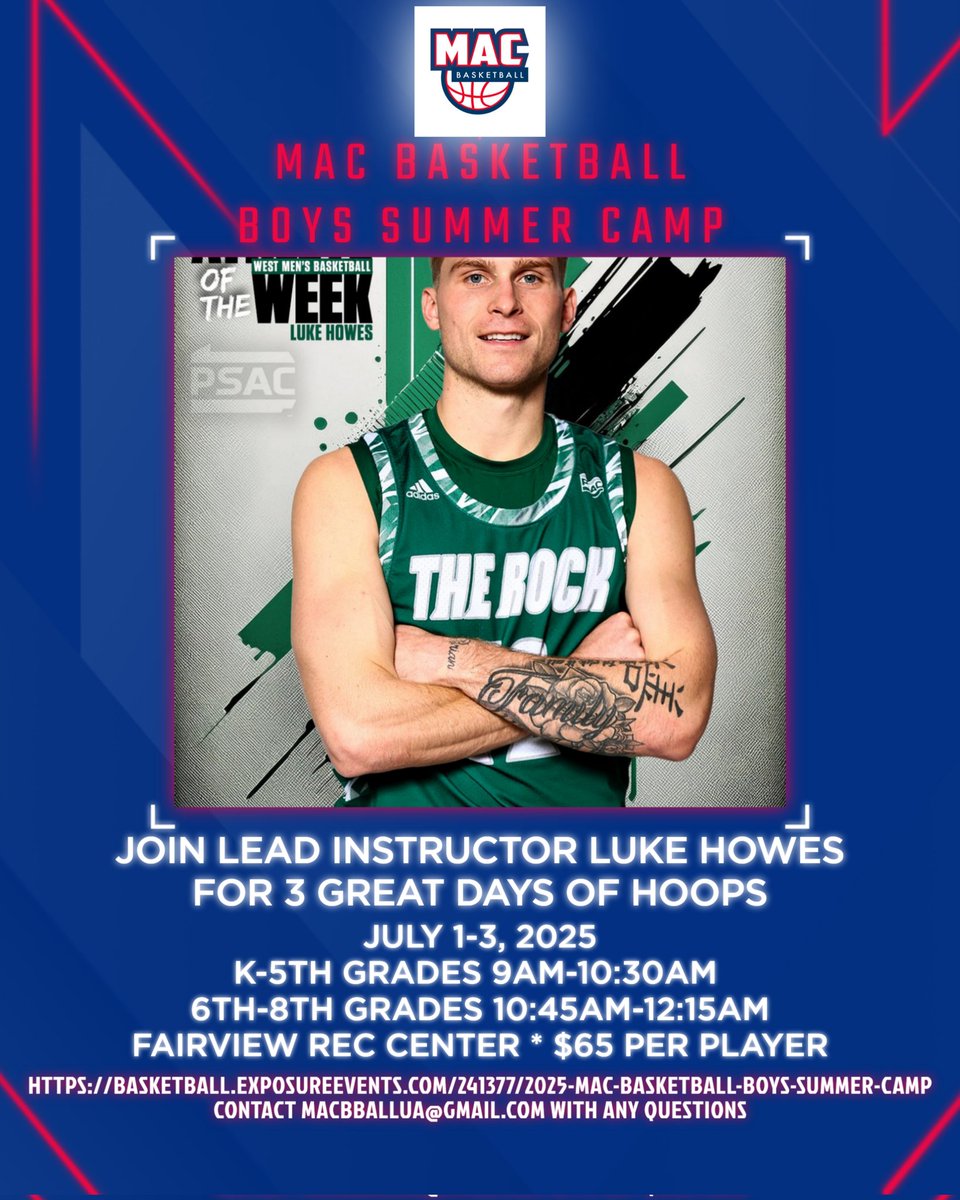Mac Boys Basketball Aau (@macboyshoops) on Twitter photo I'm excited to partner with Luke Howes for our Boys Summer Camp July 1-3. Luke is the definition of hard work and effort. Registration is now open! #macproud <a href="/luke_howes3/">Luke Howes</a> I'm excited to partner with Luke Howes for our Boys Summer Camp July 1-3. Luke is the definition of hard work and effort. Registration is now open! #macproud <a href="/luke_howes3/">Luke Howes</a>