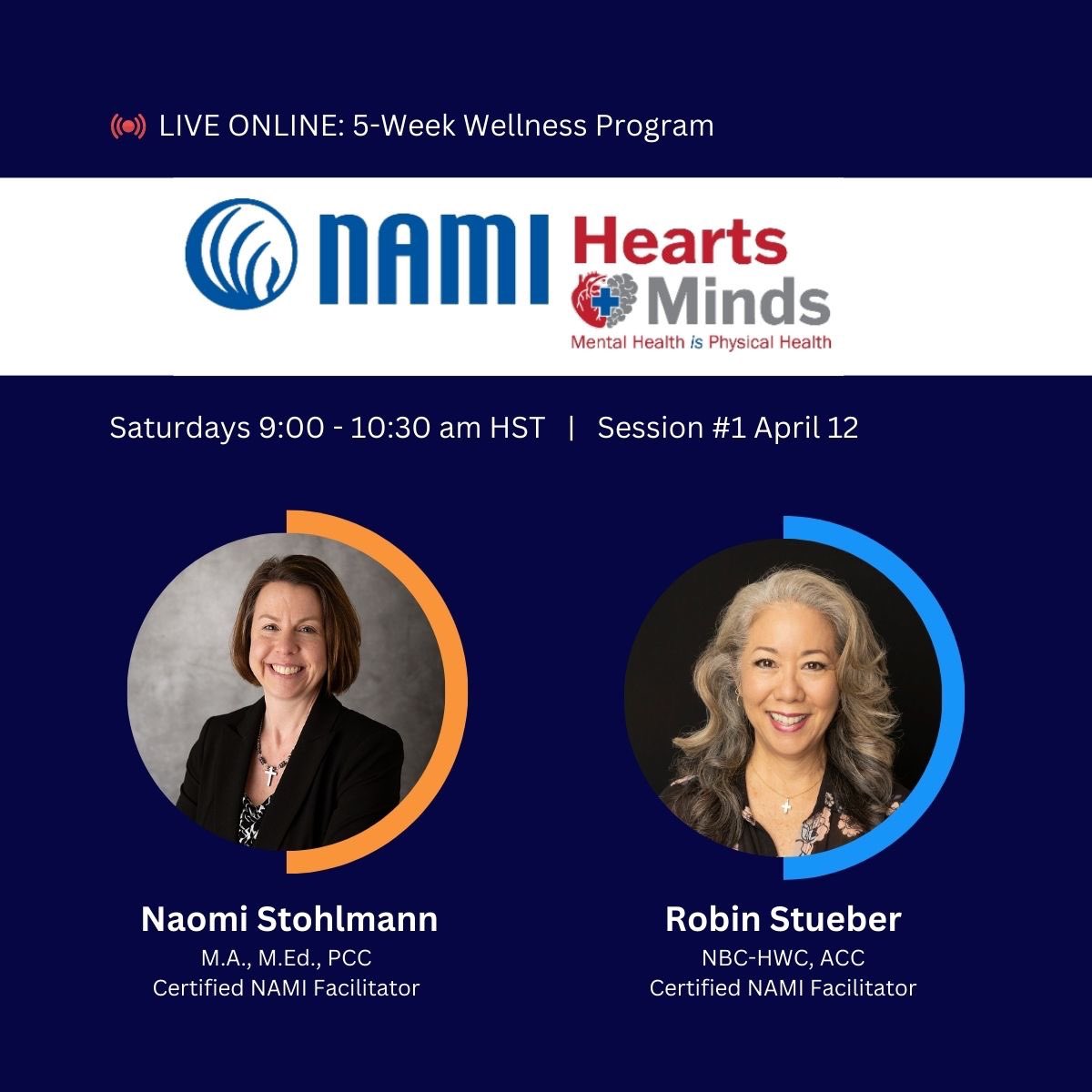 solution_leader's tweet photo. Excited to begin the next #NAMI Hearts+Minds Wellness Program this Saturday! This live, virtual &amp; FREE program consists of 5 classes that addresses the critical need to care for mental &amp; physical health simultaneously.

Interested? Email info@namihawaii.org

#mentalhealth https://t.co/KKi1F7ww4c
