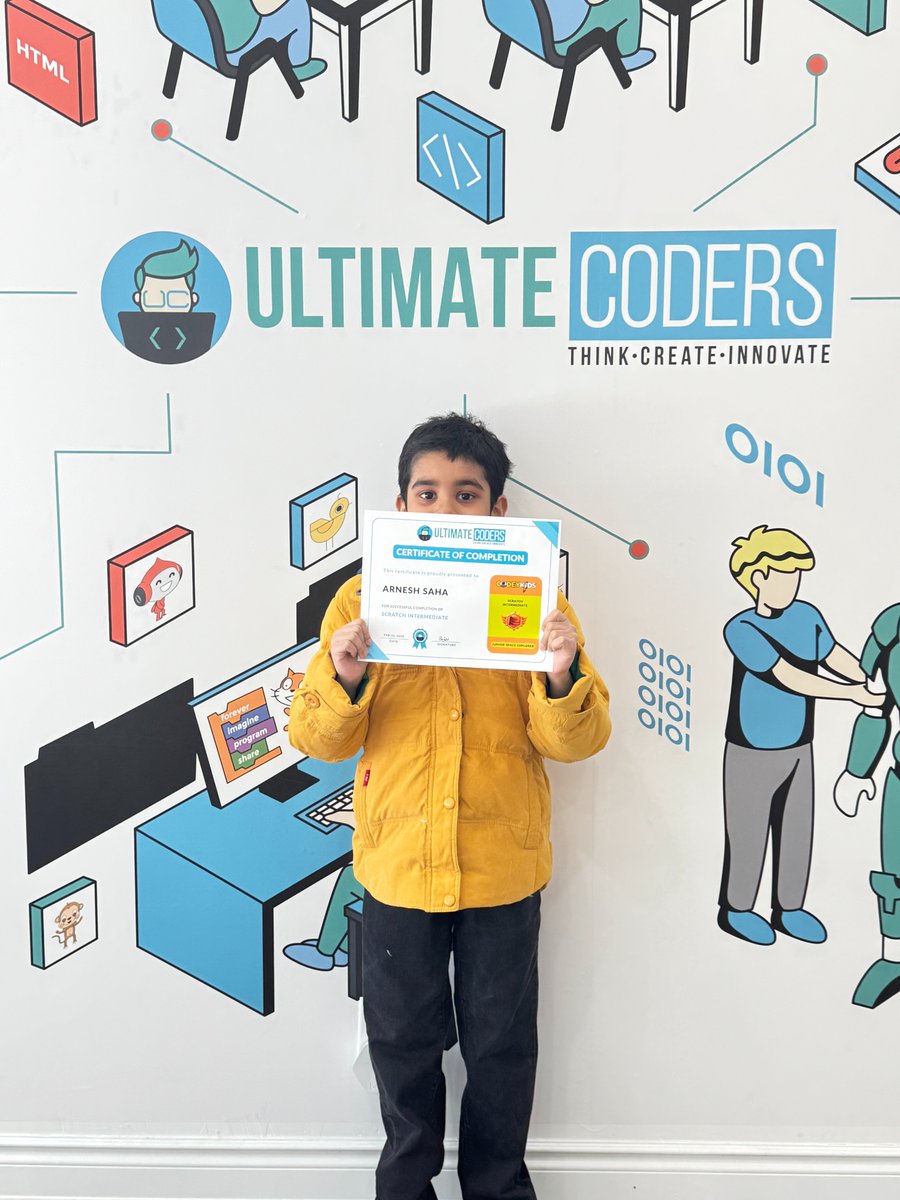 ultimatecoders's tweet image. Big achievements start with small steps! 📷📷
Congratulations to Arnesh on successfully completing your level at Ultimate Coders. This is just the beginning of something amazing!
#FutureInnovator #UltimateCoders #CodingForKids #AchievementUnlocked