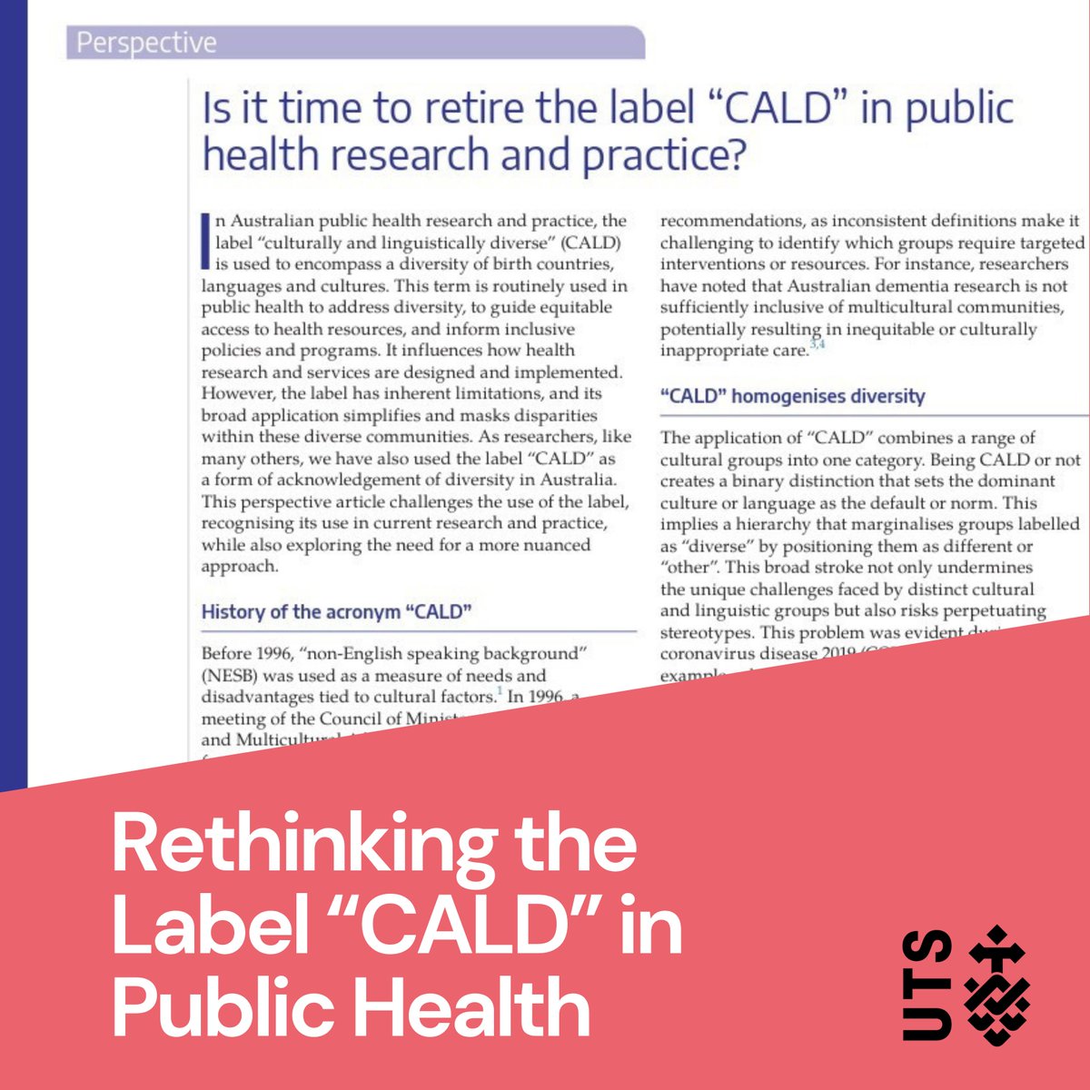 UTS School of Public Health (@uts_ph) on Twitter photo Is it time to move beyond “CALD”? 🧐
Our colleague <a href="/barongo_abela/">Abela Mahimbo</a> & <a href="/Sydney_Uni/">University of Sydney</a> researchers question if this label still serves public health.
More: mja.com.au/journal/2025/2…
#PublicHealth #HealthEquity #CALD Is it time to move beyond “CALD”? 🧐
Our colleague <a href="/barongo_abela/">Abela Mahimbo</a> & <a href="/Sydney_Uni/">University of Sydney</a> researchers question if this label still serves public health.
More: mja.com.au/journal/2025/2…
#PublicHealth #HealthEquity #CALD