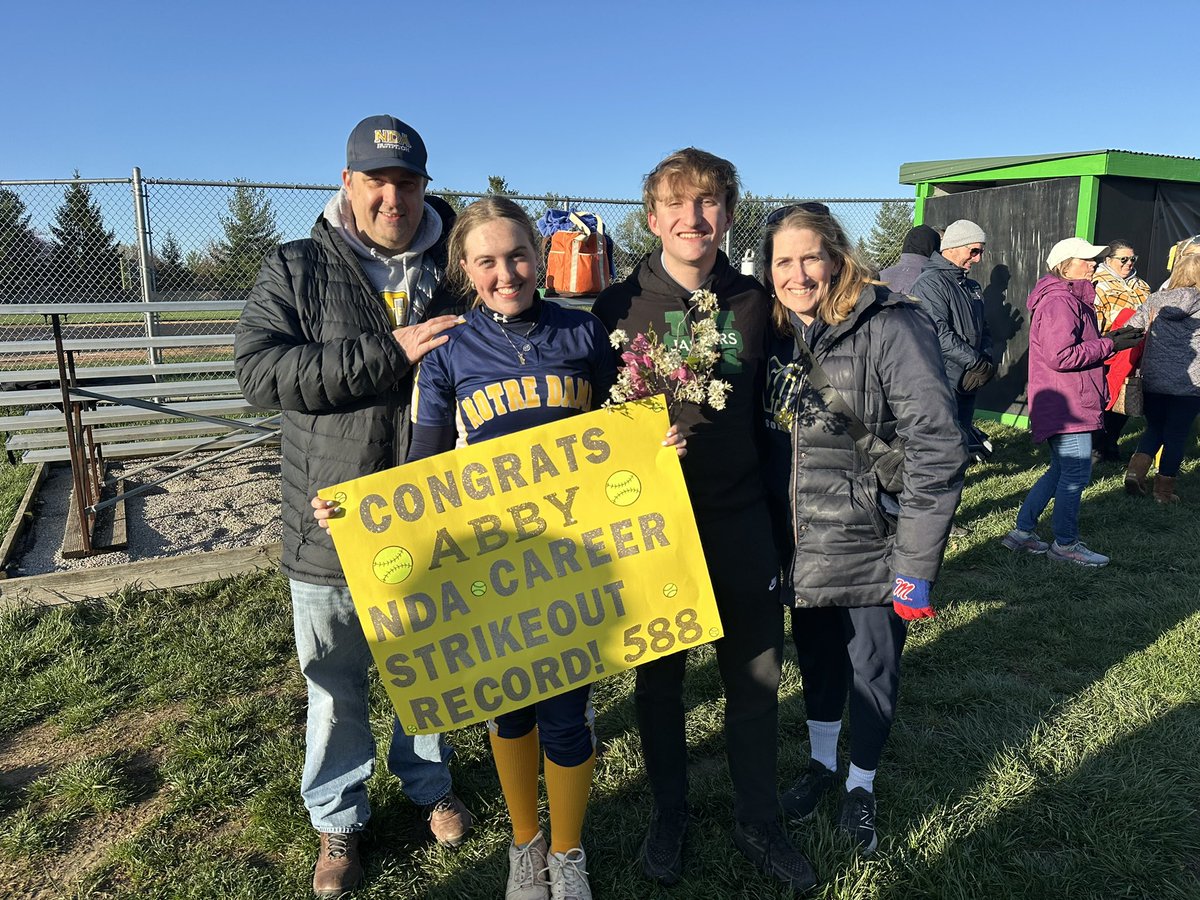 AbbyTurnpaugh's tweet photo. Before my first high school game, I set a goal: break the Career Strikeout Record. Since my first varsity game, I’ve updated a whiteboard to track my progress. After 5 years of work, I finally achieved my goal! 588 Career Ks!
@NDA_athletics @IowaPremierFP @JaspersSoftball https://t.co/U3NwSgRFPy