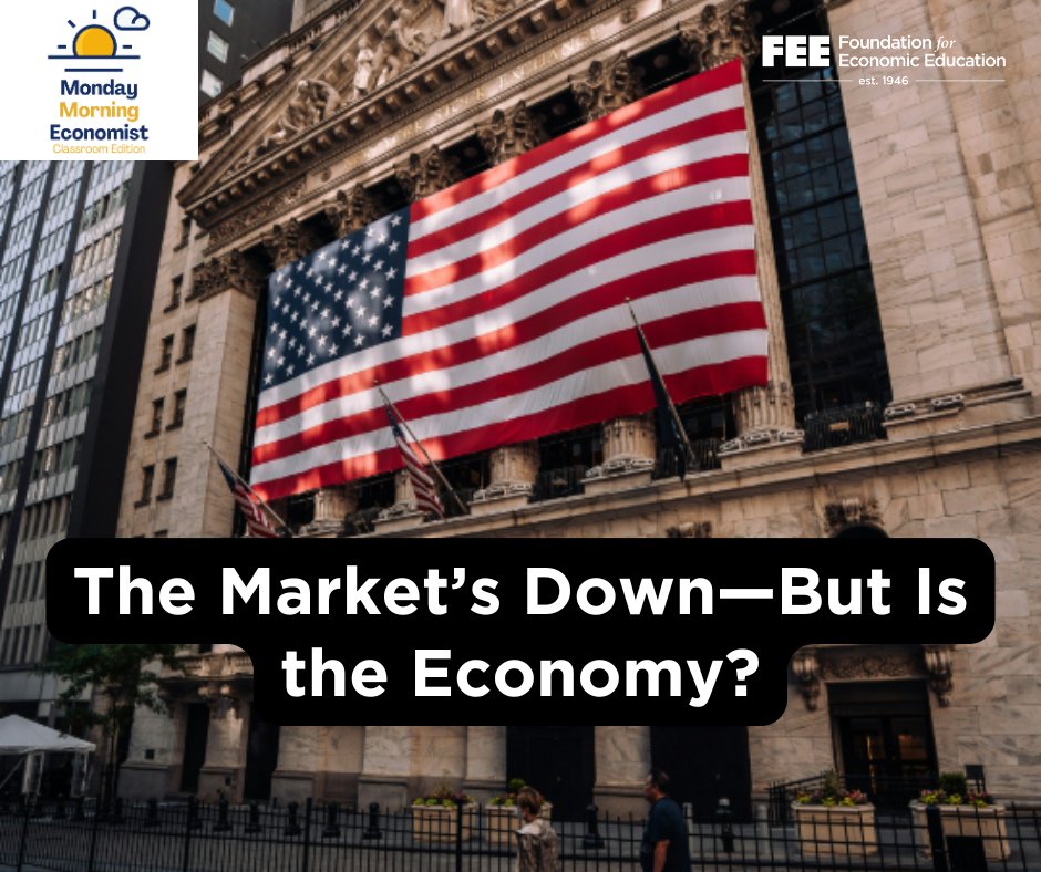 Economic & Financial Thoughts (@mrjoelmiller) on Twitter photo 📉 Just because the stock market is down doesn’t mean the economy is too. The market runs on expectations—real economic health runs on jobs, wages, and spending. Don’t confuse the ticker with the truth. #EconEd <a href="/Wootenomics/">Jadrian Wooten</a> teachers.fee.org/courses/mme mondayeconomist.com 📉 Just because the stock market is down doesn’t mean the economy is too. The market runs on expectations—real economic health runs on jobs, wages, and spending. Don’t confuse the ticker with the truth. #EconEd <a href="/Wootenomics/">Jadrian Wooten</a> teachers.fee.org/courses/mme mondayeconomist.com