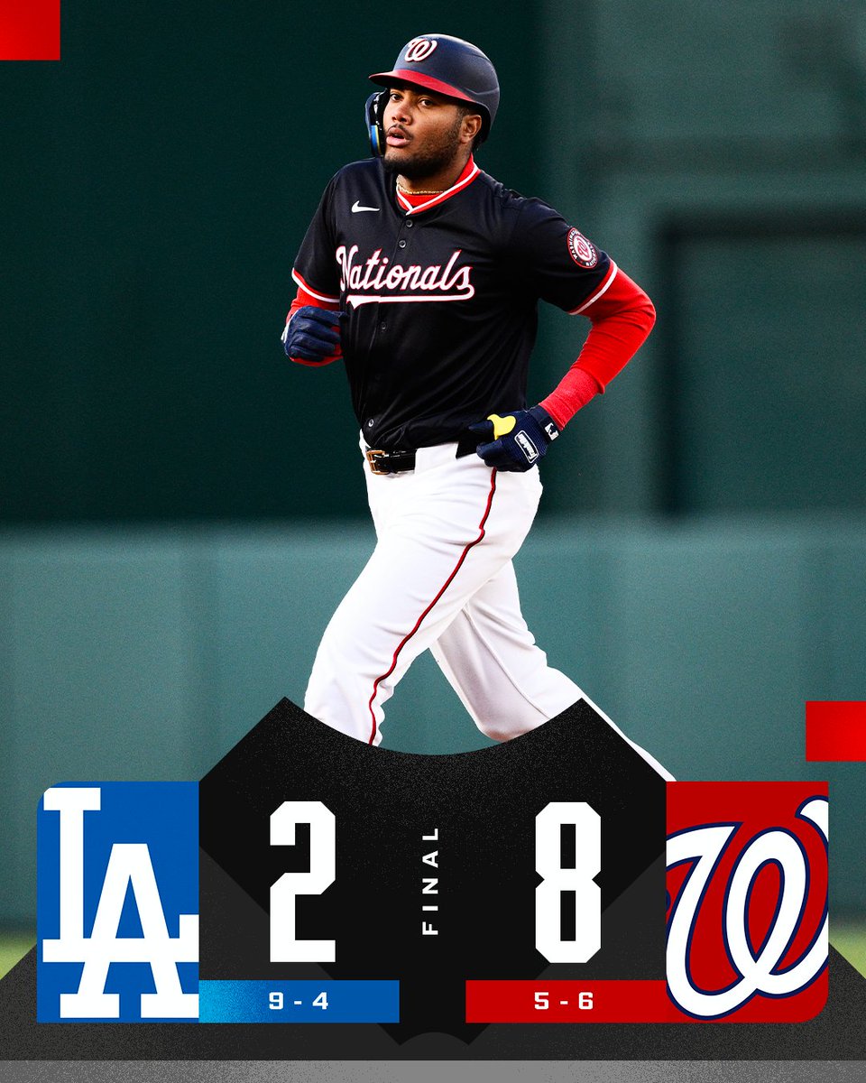 MLB's tweet photo. James Wood slugs two home runs to lead the @Nationals to a 4th straight victory. https://t.co/fnZOz1mOok