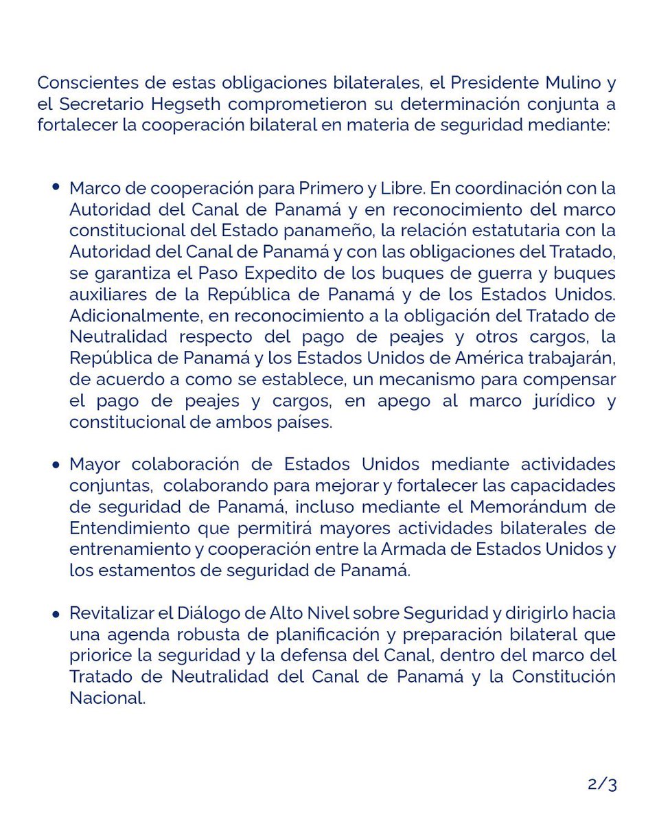 🇵🇦🇺🇸🇨🇳 | URGENT

Panama breaks with China and aligns itself with the US: Mulino abandons the Silk Road, resumes military exercises with Washington, and joins forces with Hegseth to secure the Canal, curb migration, and contain the communist advance in the region.