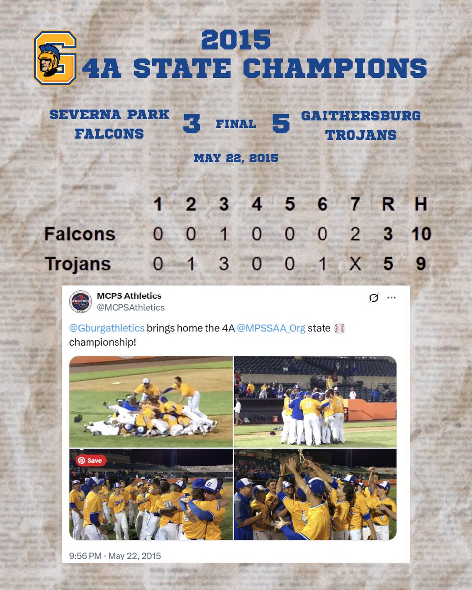 MoCo_Warriors's tweet photo. Let’s try this again. @GburgAthletics will celebrate the 10 yr anniversary of the state title Wednesday night at Kelley park, 7:00pm, vs @QOAthletics. JV will be at QO at 3:15. https://t.co/BKW0FSZKTM