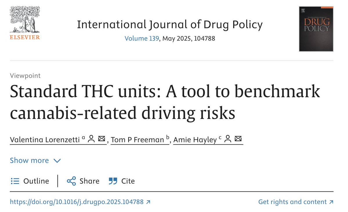 It's great to see the Addiction Programs latest viewpoint led by <a href="/vale_addiction/">Valentina Lorenzetti (she/her)</a> published! It looks at the standard THC unit &amp;  discusses a tool to benchmark cannabis-related driving risks 🚗🌬️

To read the paper 👇doi.org/10.1016/j.drug…

Coauthors: <a href="/TomPFreeman/">Tom Freeman</a> &amp; Amie Hayley