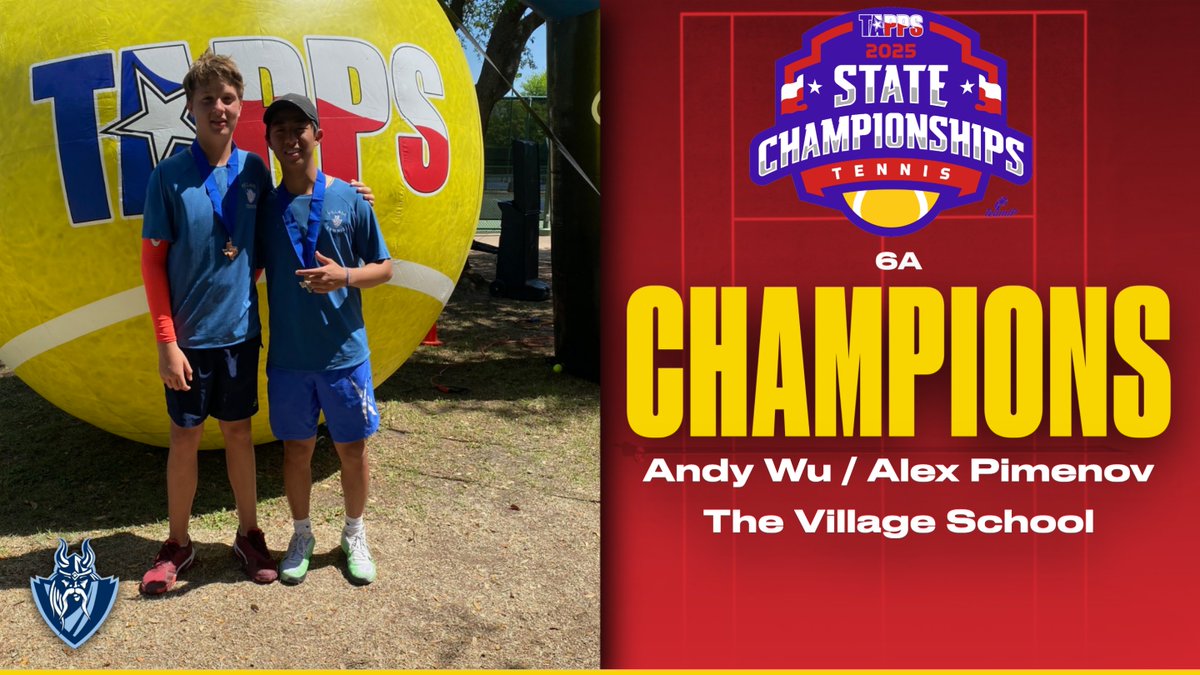 TAPPS_Tennis's tweet image. Congratulations to Andy Wu and Alex Pimenov from The Village School, the 2025 6A Boys Doubles State Champion!