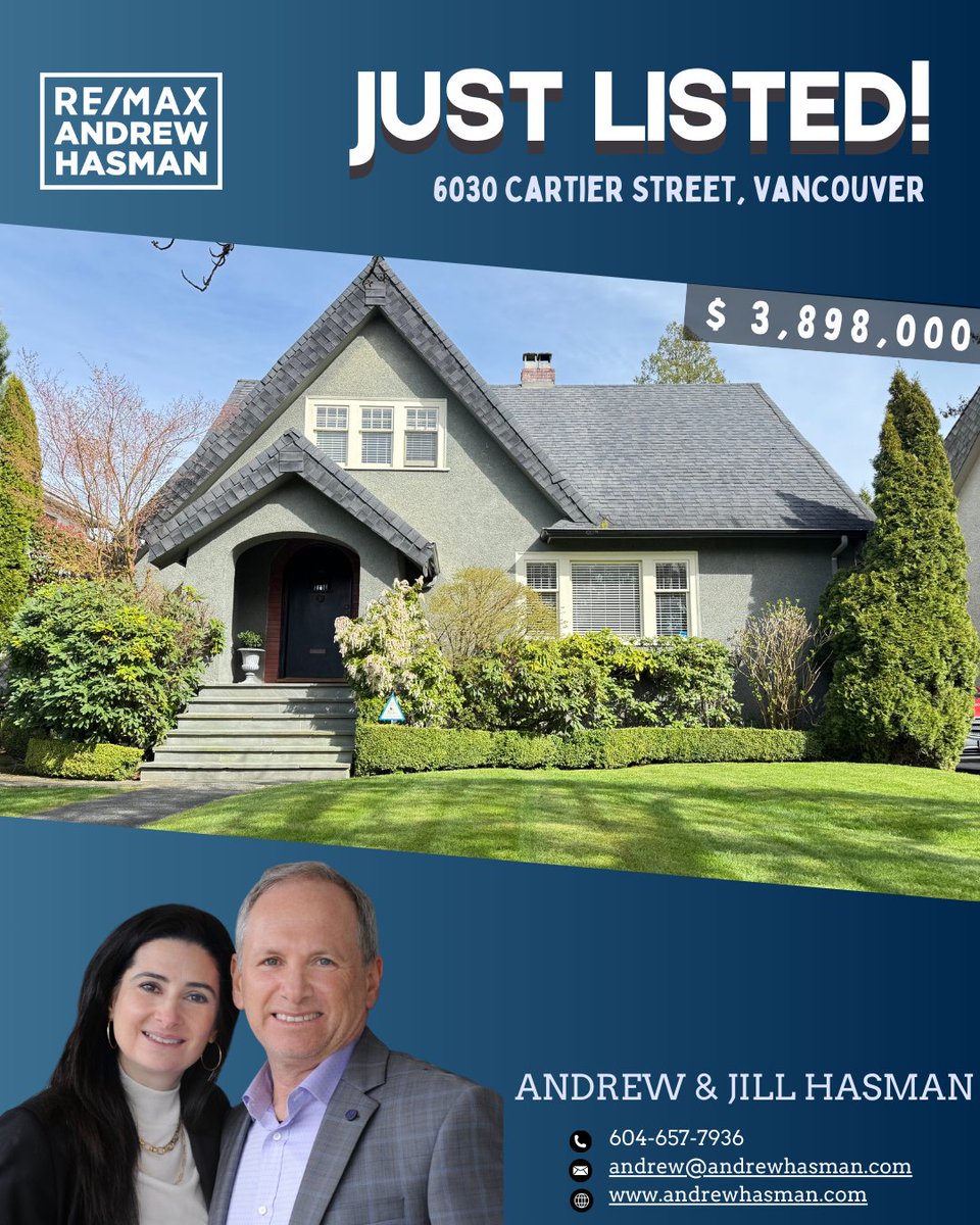 Andrew_Hasman's tweet photo. ✨JUST LISTED ✨
📍6030 Cartier Street, Vancouvr
Beautifully maintained 4-bedroom character home in Vancouver’s South Granville neighborhood. Pride of ownership shows. Generously sized 60 x 146 lot. This is the best value for a move-in-ready home in the Neighborhood. https://t.co/h2Nv935xxY