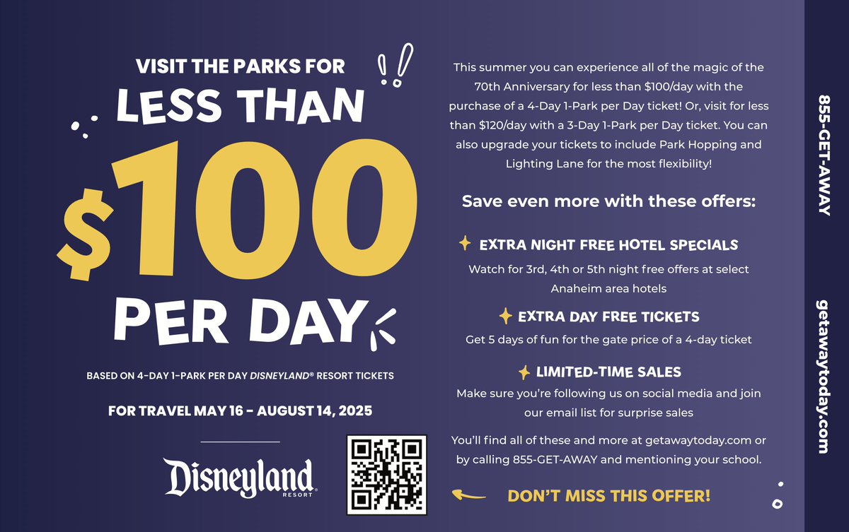 Vacations = Donations! ✨
Support GEF by booking your next getaway with Get Away Today! Every vacation booked helps fund programs for GPS students. Look out for the Get Away Today distributed magazines!
 Book using the link: getawaytoday.com/?referrerid=25… or scan the QR code today!