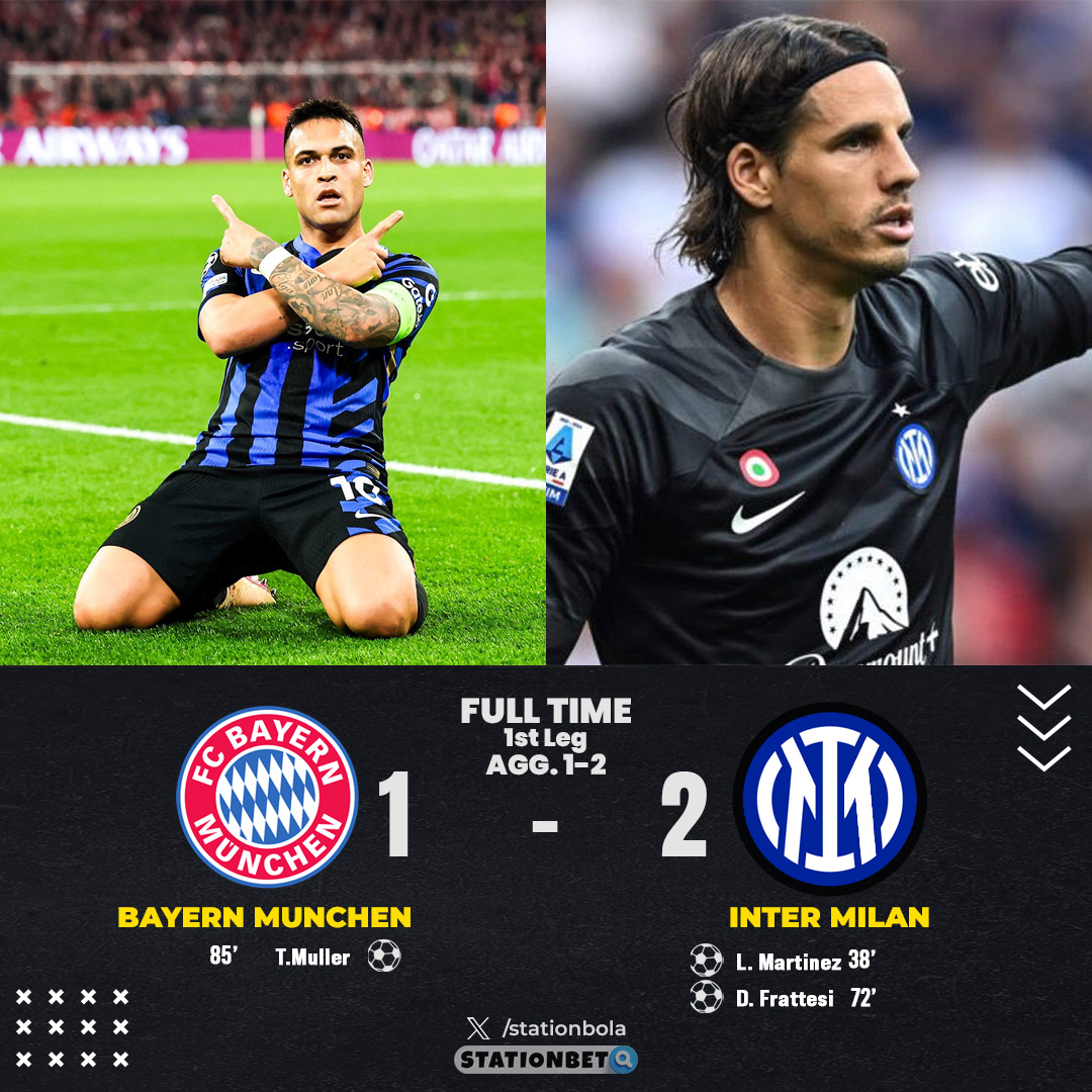 stationbola's tweet photo. Bayern Munchen kalah di kandang pada Leg Pertama melawan Inter Milan dengan skor 1-2
Golazo yang dicetak oleh Lautaro Martinez dan Frattesi membuat Inter unggul lebih dulu
#BayernMunchen #Bayern #MiaSanMia #InterMilan #ForzaInter
==
Link Bola Di Bio 📌
#Stationbola #Stationbet https://t.co/8eqZJecmRM
