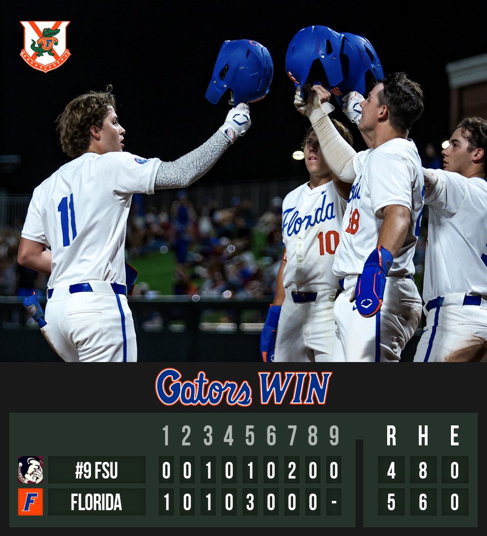 THE WINS KEEP COMING.

The baseball team takes down #9 Florida State 5-4 to take the season series 🔥