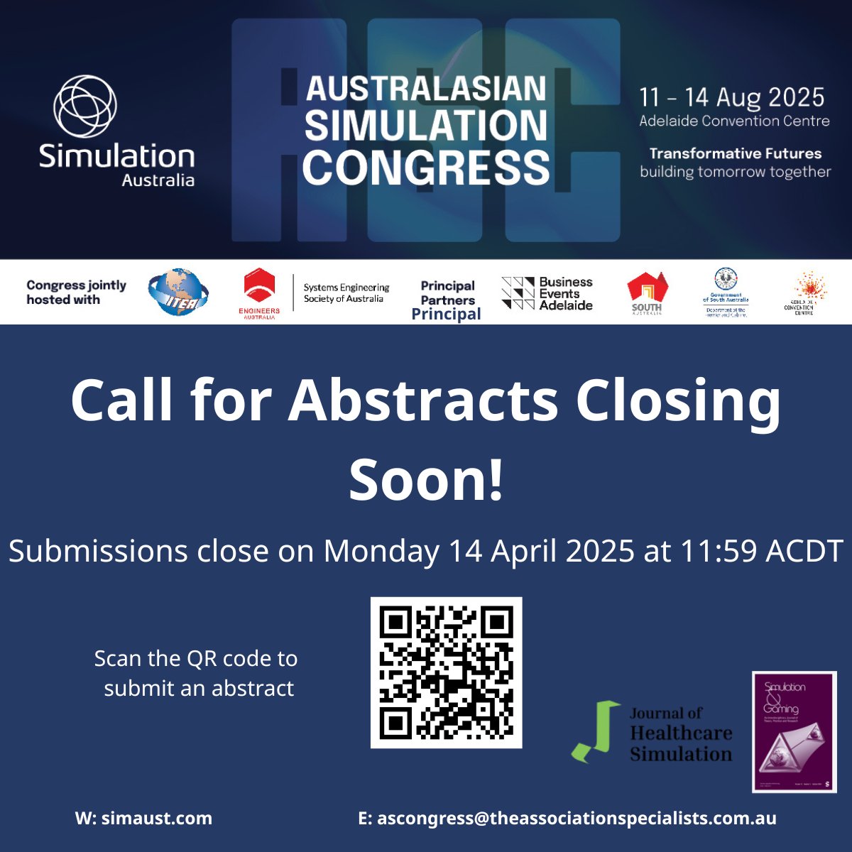 and the Journal of Simulation and Gaming who will be publishing a special issue containing selected papers submitted to the Congress. Don’t miss your chance to share your insights!   You can find more information on abstract submission process via the ASC 25 Website