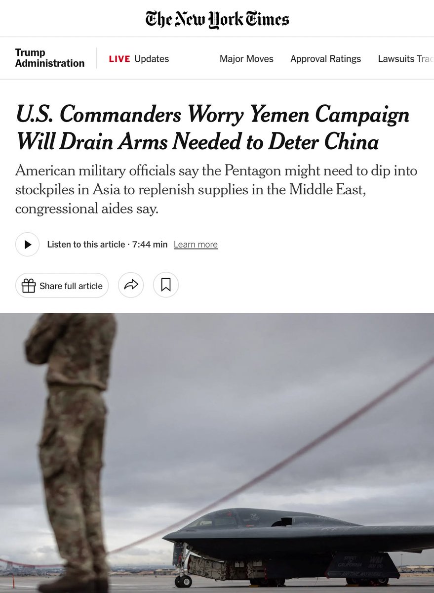 US bombing of Yemen

> 1 month
> Over a $ BILLION
> Stockpiles drained

And now they’re worried about China