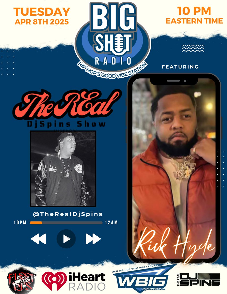Dj Spins (@therealdjspins) on Twitter photo I'm Live Right Now On <a href="/bigshotradio/">WBIG-DB</a> Featuring <a href="/mrbigshotatwork/">Michael Oronde Wright (Big Shot)</a> Top 10 At 10 Countdown, My Interview With <a href="/RickHydeBeatz/">Rick Hyde</a> & The Spins Monster Mix Tune In Via <a href="/iHeartRadio/">iHeartRadio</a> Until 12am Est #LiveRadio #Hiphop #HipHopMusic #Iheartradio
Tune In: ihr.fm/3ntYaMn I'm Live Right Now On <a href="/bigshotradio/">WBIG-DB</a> Featuring <a href="/mrbigshotatwork/">Michael Oronde Wright (Big Shot)</a> Top 10 At 10 Countdown, My Interview With <a href="/RickHydeBeatz/">Rick Hyde</a> & The Spins Monster Mix Tune In Via <a href="/iHeartRadio/">iHeartRadio</a> Until 12am Est #LiveRadio #Hiphop #HipHopMusic #Iheartradio
Tune In: ihr.fm/3ntYaMn