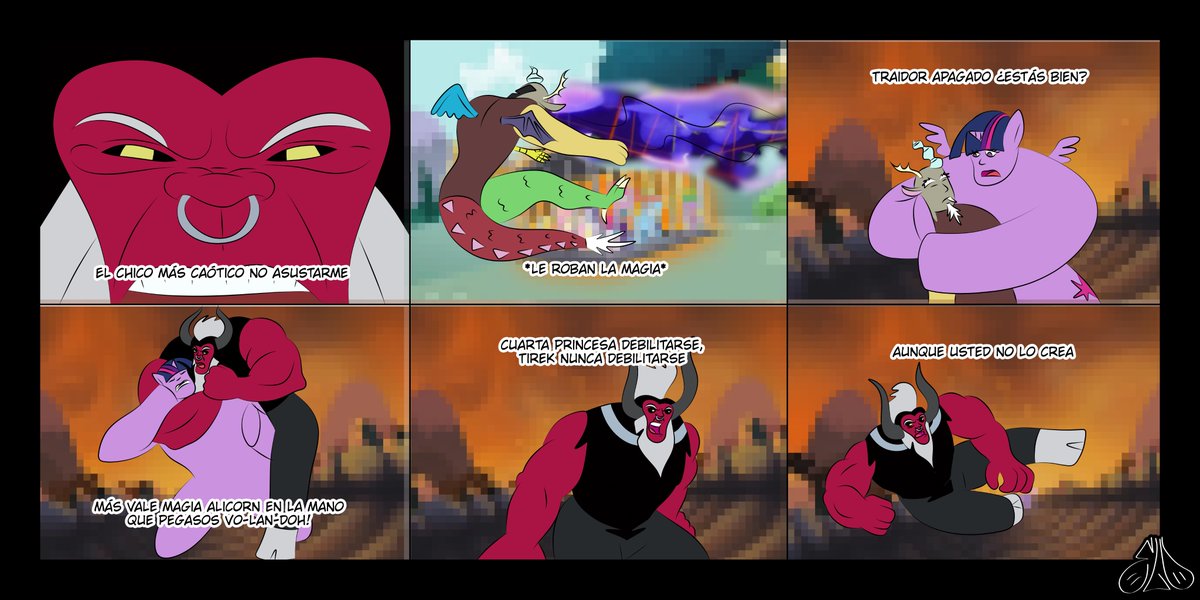 -Nunca digas nunca uva roja-
-¿A dónde ir la gorda?-
-¿Por qué el guion siempre ayudar a esta horrible caballa?-
-Porque soy la prota boca floja-
-Tirek nunca perdonar a las ponys patéticas-
#mylittlepony #TwilightSparkle #comic #digitalart #doblajemexicano #referencia #dibujo