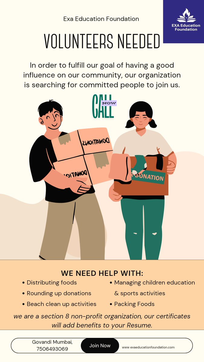 exaedufoundatio's tweet photo. Hey Good people of X, kindly share this for better engagements in Mumbai, ongoing college students who are looking out for a social career &amp; internships can join us for a better future! https://t.co/as4KGBcq6V