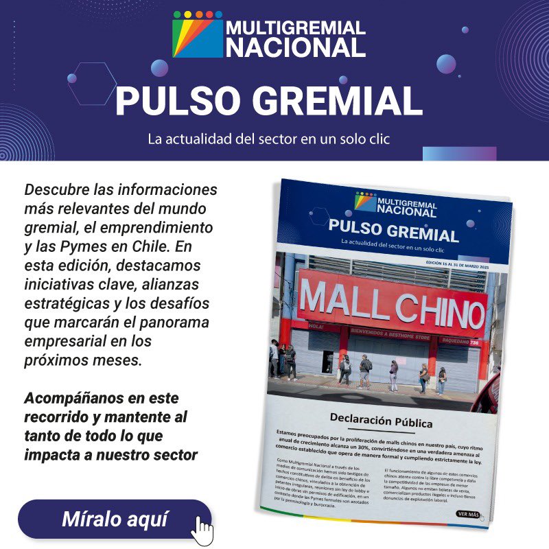 ¿Ya leíste la nueva edición de Pulso Gremial? 📰✨
Descubre las claves del mundo gremial, el emprendimiento y las Pymes en Chile 🇨🇱
Alianzas, desafíos y oportunidades que marcarán el 2025 🚀

Léelo aquí: mgnacional.cl/pulso-gremial-…

#PulsoGremial #Pymes #Emprendimiento #Chile