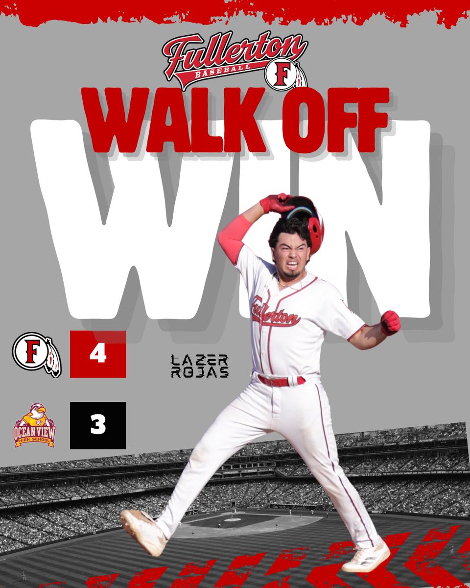 Fullerton baseball (@fullertonbaseb2) on Twitter photo Fullerton beats ocean view 4-3
Lazer Rojas 2-4 2RBI BB(walk off hit)
Malachi Meni 2-4 R 2B
Mason Park 2-2 2RBI R 2BB
Declan Fitzgerald 5.2 7Ks 2H 2R
<a href="/SteveFryer/">Steve Fryer</a> <a href="/latsondheimer/">eric sondheimer</a> <a href="/ocvarsity/">ocvarsity</a> <a href="/OCSportsZone/">OC Sports Zone</a> Fullerton beats ocean view 4-3
Lazer Rojas 2-4 2RBI BB(walk off hit)
Malachi Meni 2-4 R 2B
Mason Park 2-2 2RBI R 2BB
Declan Fitzgerald 5.2 7Ks 2H 2R
<a href="/SteveFryer/">Steve Fryer</a> <a href="/latsondheimer/">eric sondheimer</a> <a href="/ocvarsity/">ocvarsity</a> <a href="/OCSportsZone/">OC Sports Zone</a>