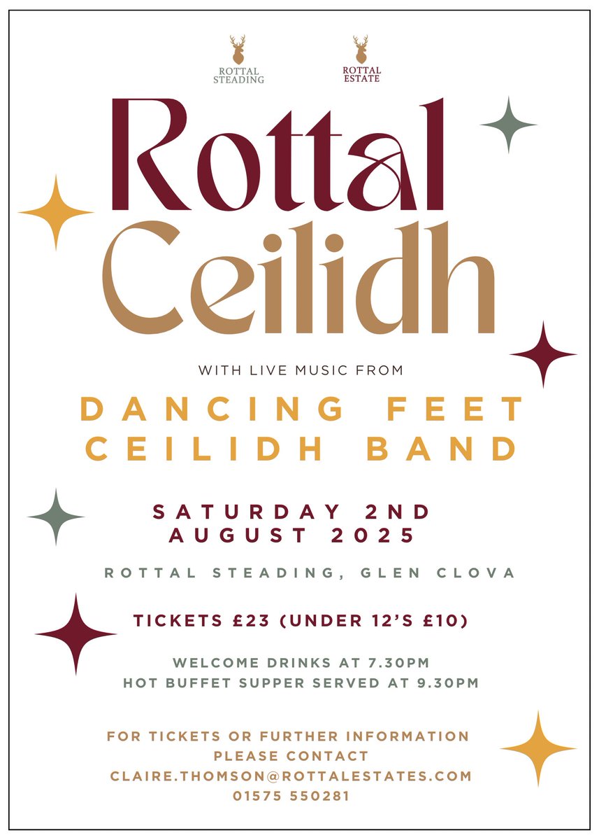 RottalSteading's tweet photo. Tickets are on sale now for our Summer Rottal Ceilidh!

Join us on Saturday 2nd August for a great family night out at our Summer ceilidh. 
Tickets only £23 each (£10 for under 12’s) so contact claire.thomson@rottalestates.com to purchase yours now. https://t.co/GdpMdW6aX2