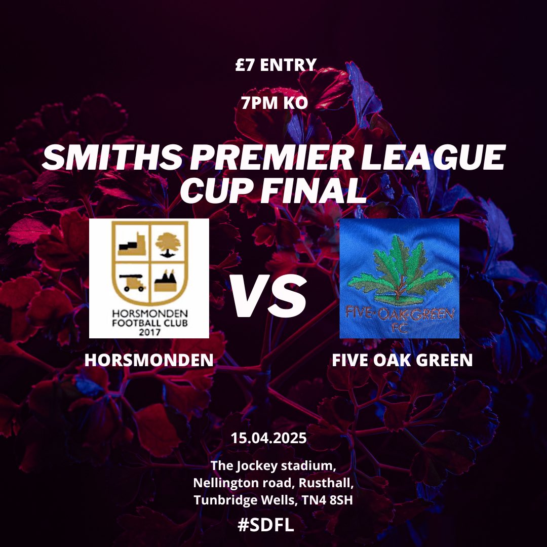 Sevenoaks_Districtfl (@sdisrictfl) on Twitter photo 15.04.25
Smiths Premier League cup final:
<a href="/horsmonden_fc/">Horsmonden FC</a> vs <a href="/oak_five/">FiveOakGreenFc</a>
Ko: 7pm
Entry: Β£7
Location: <a href="/FCRusthall/">Rusthall FC</a>
#SDFL 15.04.25
Smiths Premier League cup final:
<a href="/horsmonden_fc/">Horsmonden FC</a> vs <a href="/oak_five/">FiveOakGreenFc</a>
Ko: 7pm
Entry: Β£7
Location: <a href="/FCRusthall/">Rusthall FC</a>
#SDFL