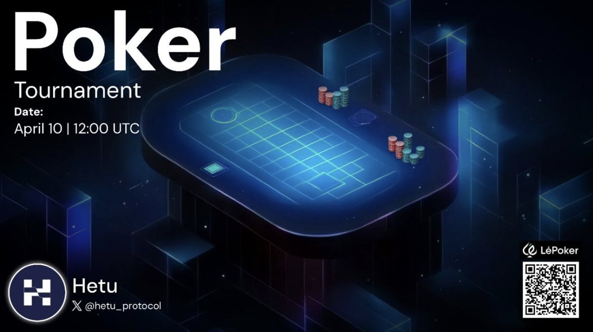 Hetu_DAO's tweet image. ♠️ HETU x LÉPOKER TOURNAMENT ♦️

Get ready to go all-in with Hetu’s Poker Tournament!
Put your skills to the test and win USDT + KEY rewards!

🏆 Prize Pool Breakdown:

Top 10 Winners:
    •    🥇 1st – 30 USDT
    •    🥈 2nd – 20 USDT
    •    🥉 3rd – 10 USDT
    •    4️⃣…