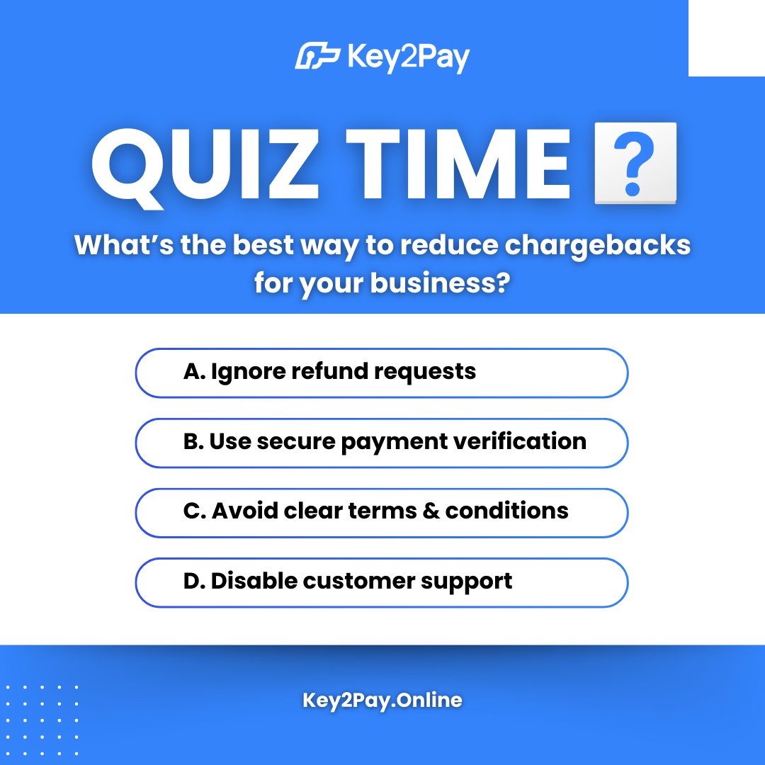 key2payonline's tweet image. 🧠Think you know how to protect your business from chargebacks?

Check out today’s quiz and drop your guess in the comments and let&apos;s see!

Check us out👉@key2payonline
.
.
.
#quiztime #quiz #fintechtips #chargebacks   #fraudprevention #business #ecommerce #fintech #Key2PayOnline
