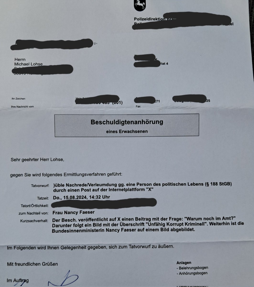 Hab nun Post von der Polizei bekommen.
"Üble Nachrede gegen Nancy"

Klasse, oder?
