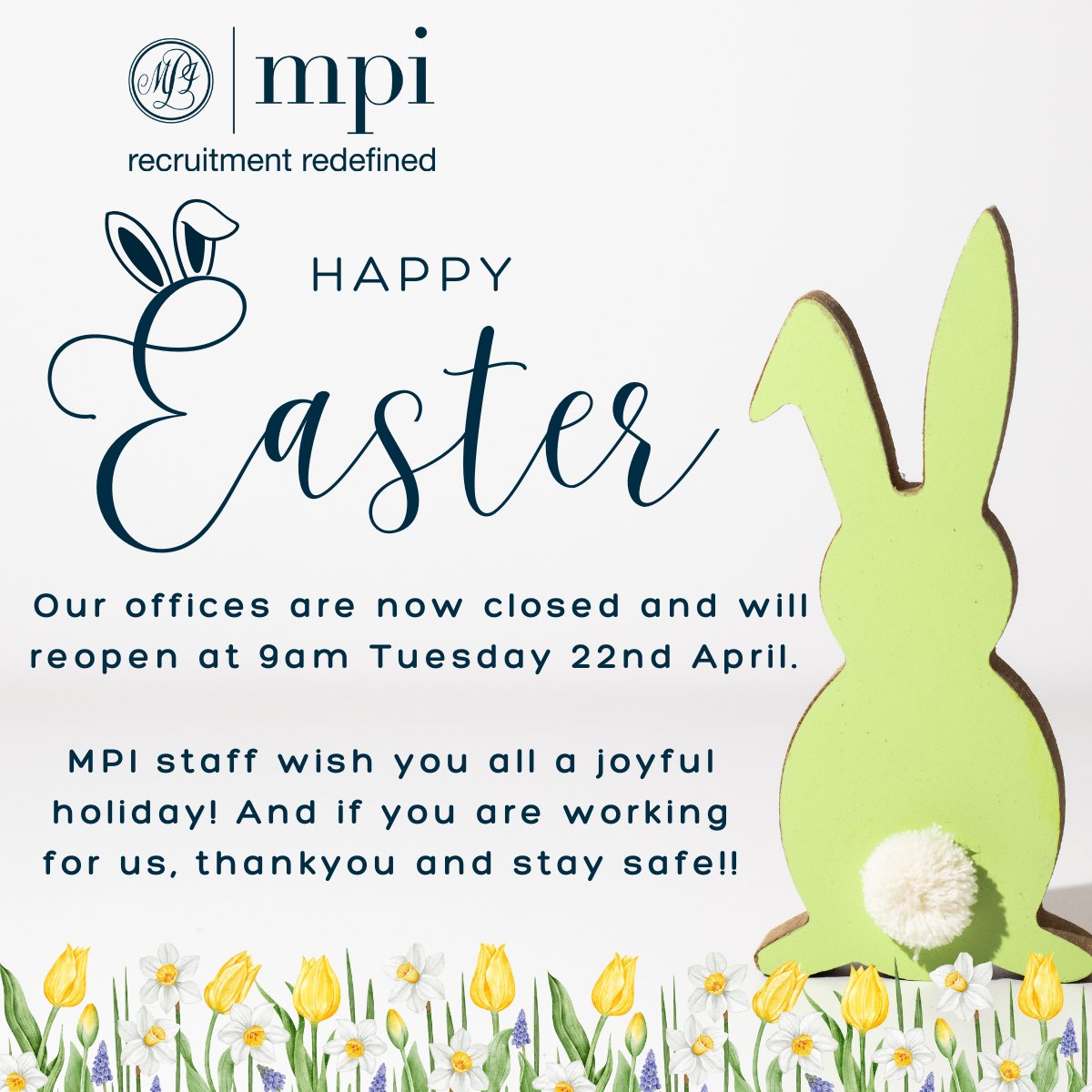 Our offices are now closed for the Bank Holiday Weekend. We hope whatever you are doing you have a wonderful time.

If you are working for us thank you and stay safe!

#recruitmentredefined #easter #officeclosed