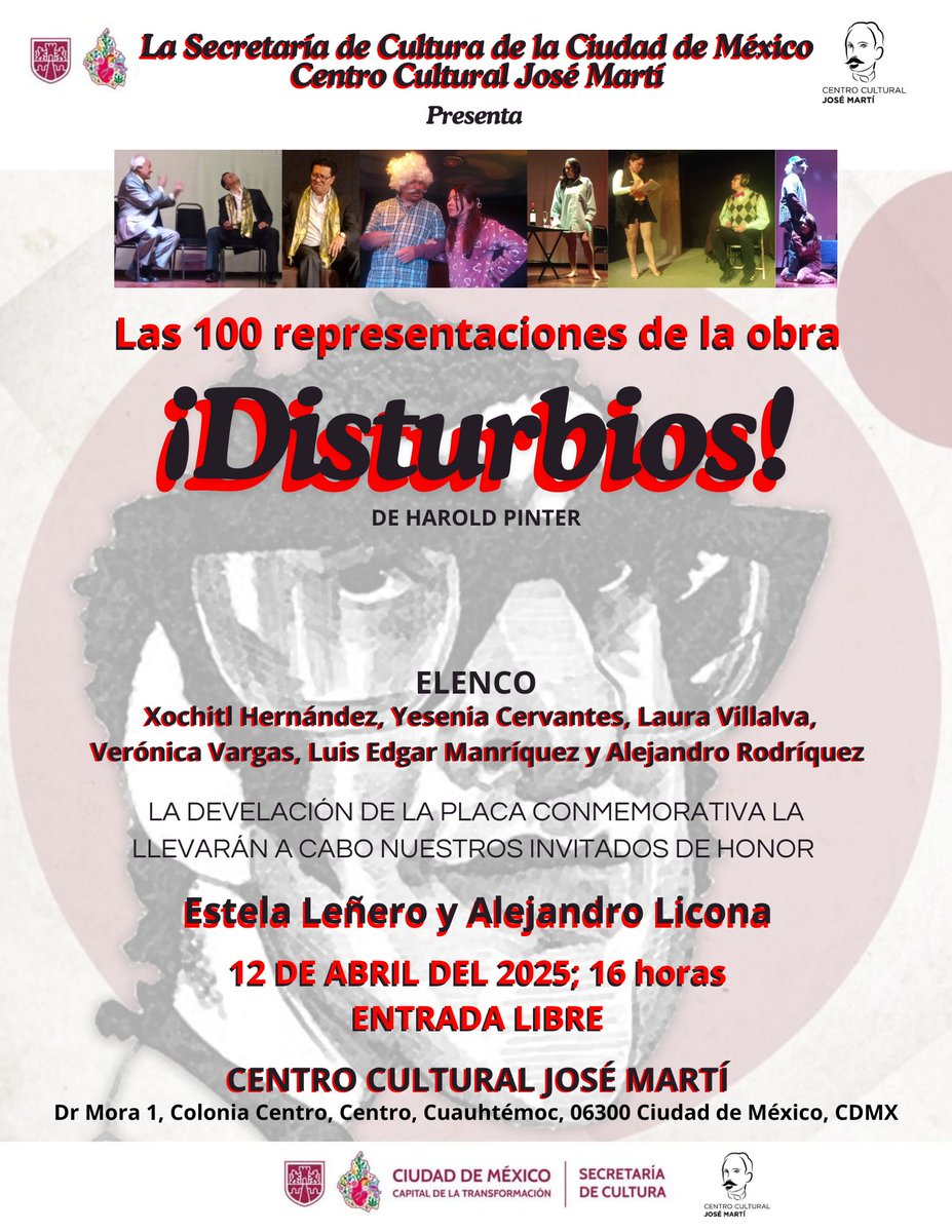 Edgar_Manriquez's tweet photo. Este sábado 12 de abril del 2005, se llevará a cabo la develación de la placa de la 100 representaciones de la obra “Disturbios” de Harold Pinter,en el centro cultural José Martí  La entrada será libre. Radio Alterno; La Tertulia al Aire y La Nave de los Locos invitan.  #teatro https://t.co/ZTTtEuxrKU