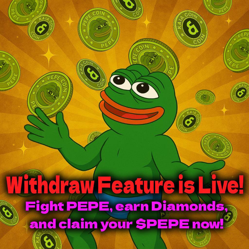 MemeFighterKaia's tweet photo. 💥  Withdraw is LIVE!
To celebrate, we’re giving away 💎10,000 Diamonds — use them to speed up your $PEPE cash out! 🤑

🎯 Want in? Here is how:
1️⃣ Follow @MemeFighterKaia @dapp_portal @KaiaChain
2️⃣ Like + RT this post
3️⃣ Comment your UID + Help Me Fight PEPE link

⏳ 72 hours only — don’t miss your chance to withdraw faster & earn bigger!

#PEPETogetherRich #MEMEFighter #TapToEarn